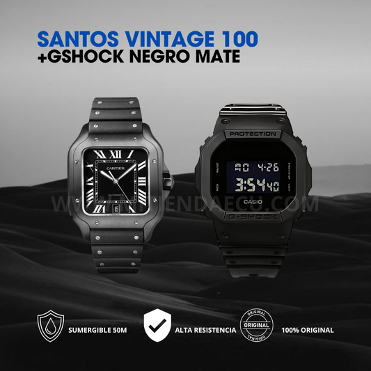 CARTIER VINTAGE SANTOS 100 + CASIO GSHOCK 5600BB | ALL BLACK MATE