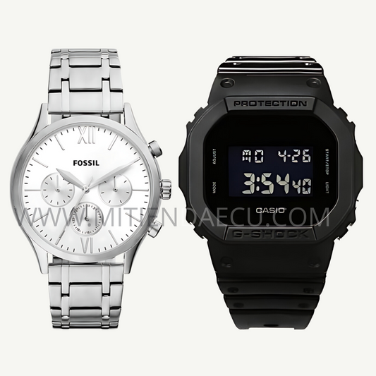 FOSSIL SILVER NEUTRA + CASIO GSHOCK NEGRO MATE | ELEGANTE + DEPORTIVO