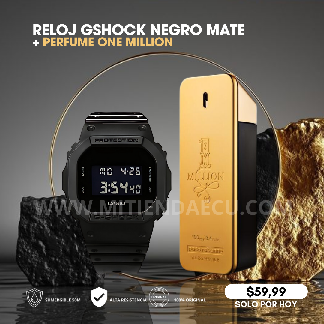 GSHOCK NEGRO MATE + PEFUME ONE MILLION DINERO Y PODER 100ml.