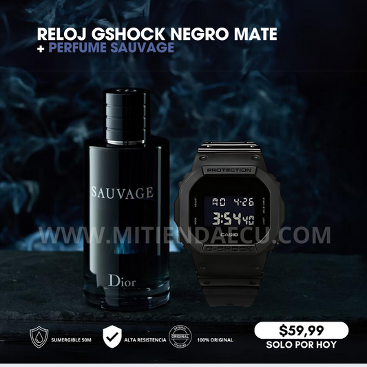 GSHOCK NEGRO MATE + PEFUME SAUVAGE EXCLUSIVIDAD Y PODER 100ml.