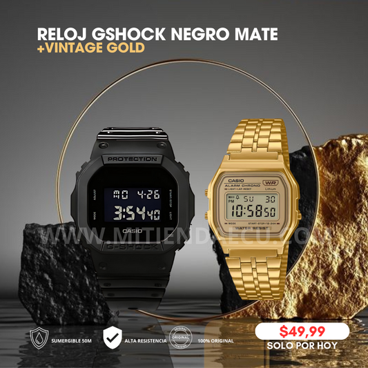 GSHOCK NEGRO MATE + VINTAGE GOLD