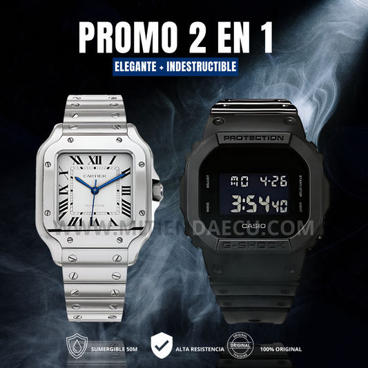 SANTOS SILVER & GSHOCK NEGRO  MATE | ELEGANTE + INDESTRUCTIBLE