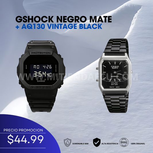 GSHOCK NEGRO MATE + AQ130 VINTAGE BLACK