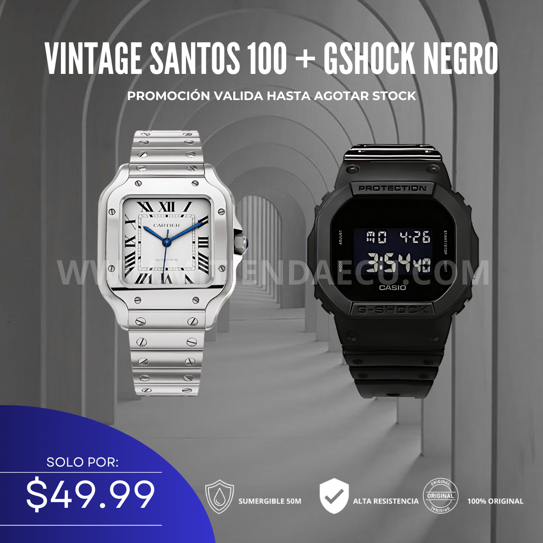 CARTIER VINTAGE SANTOS 100 + GSHOCK NEGRO MATE | DUO DELUXE